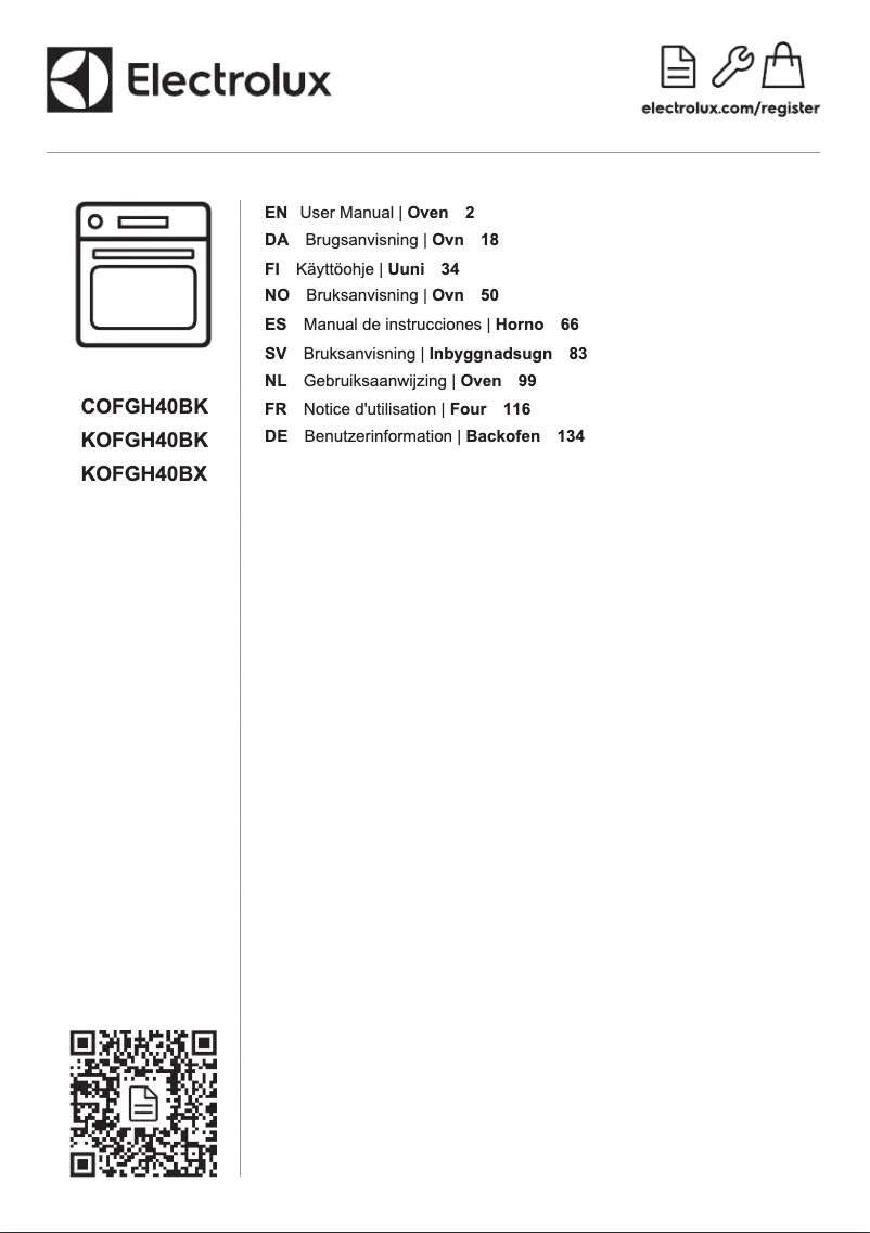 Page 1 de la notice Manuel utilisateur Electrolux KOFGH40BX