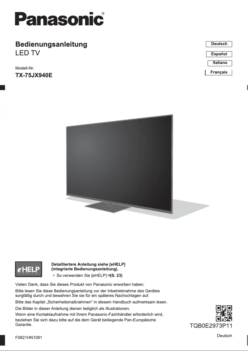 Imagen de la primera página del manual del dispositivo TX-75JX940E