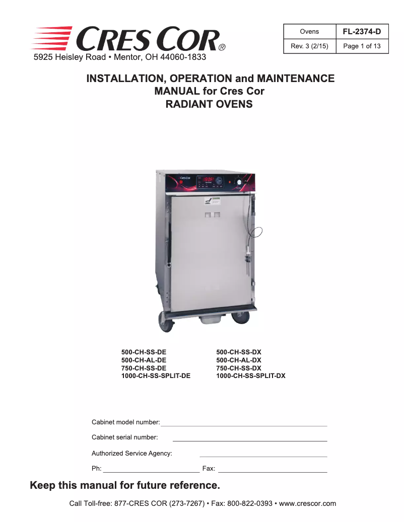 Page 1 de la notice Manuel utilisateur Cres Cor 500CHALDX