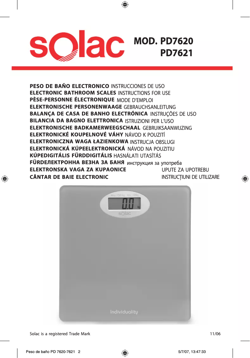 Page n°1 - Manuel utilisateur Solac PD7621