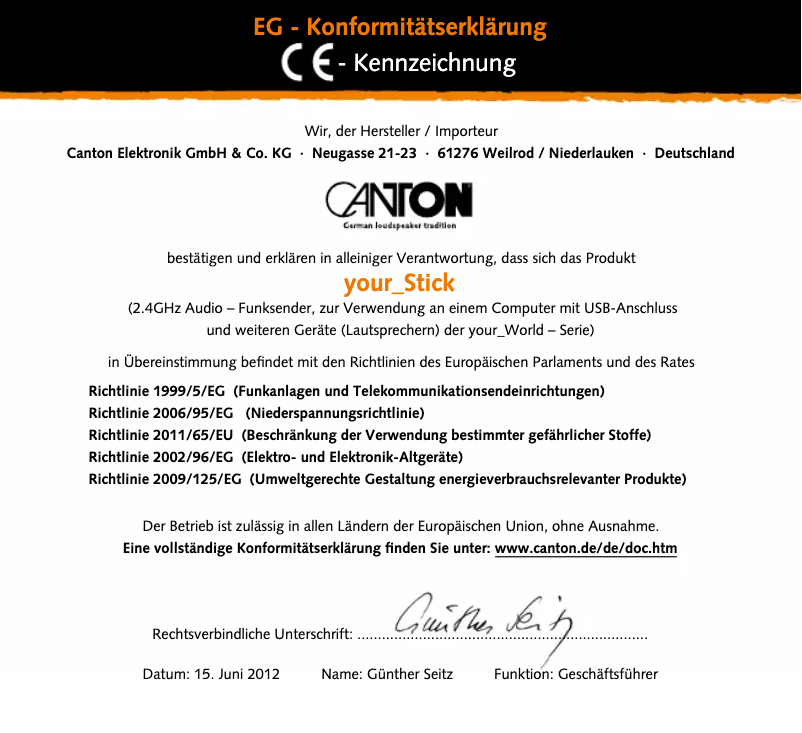 Página 1 del manual Manual de usuario Canton Your Stick