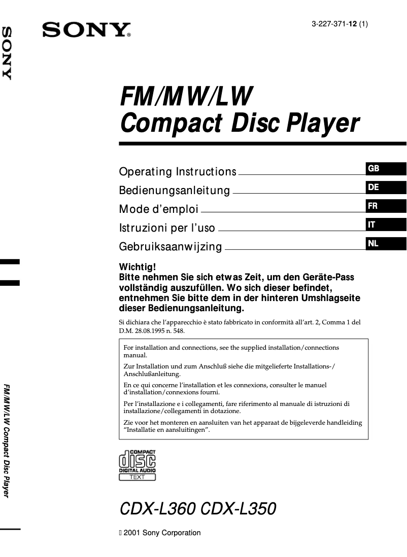 Page 1 de la notice Mode d'emploi Sony CDX-L360