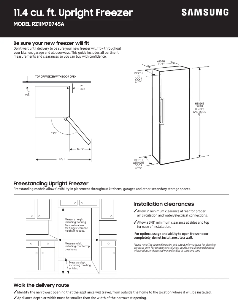 Page 1 de la notice Guide de mesure Samsung RZ11M7074SA