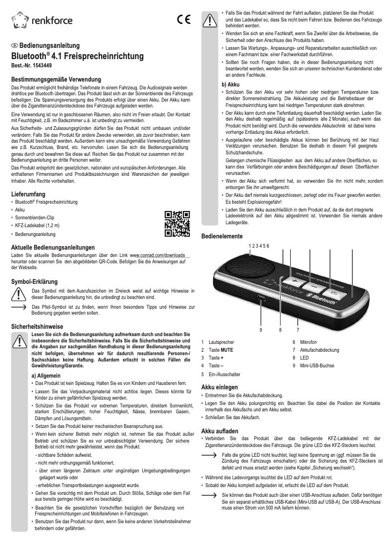 Page 1 de la notice Manuel utilisateur Renkforce 1543449