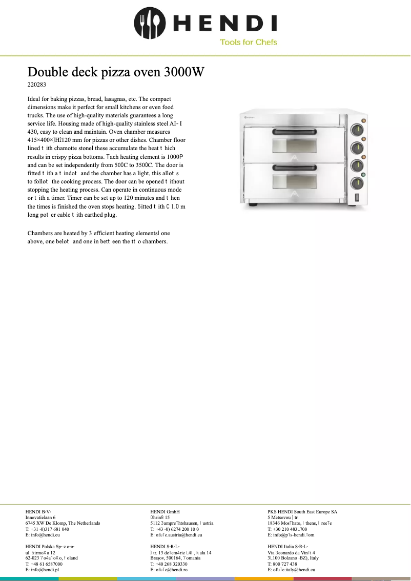 Page n°1 - Fiche technique Hendi 220283
