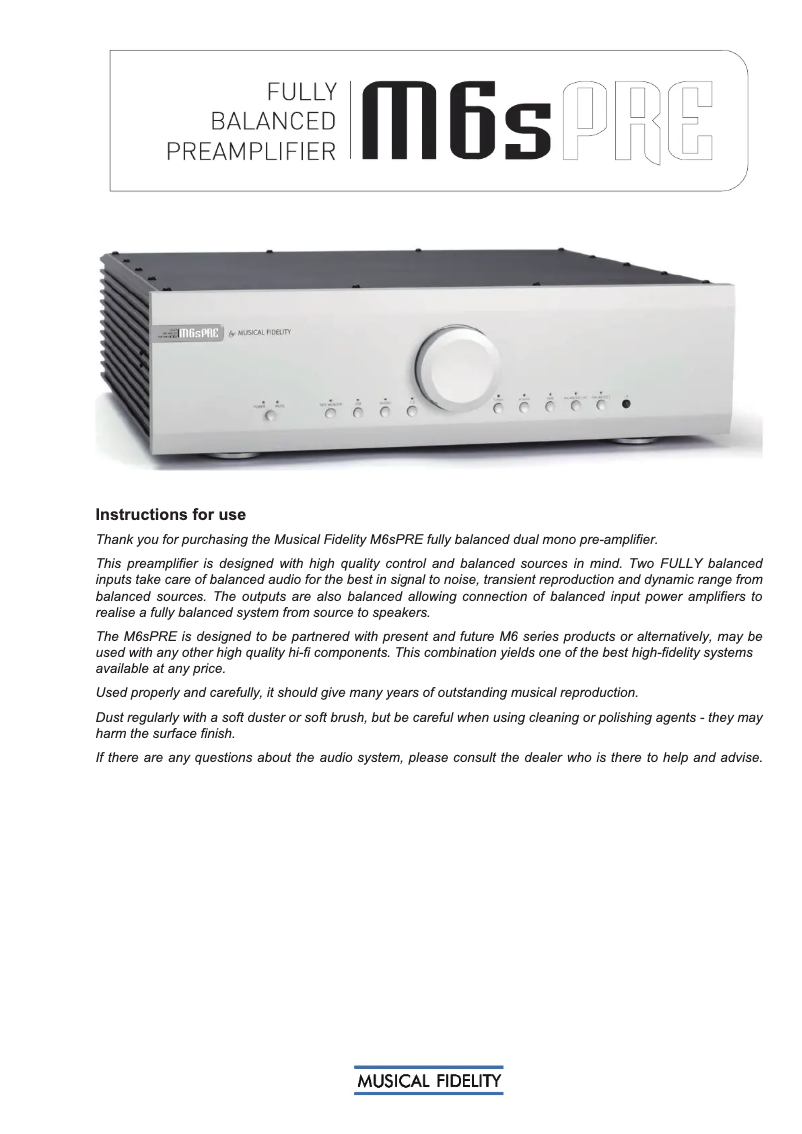 Image de la première page du manuel de l'appareil M6s PRE