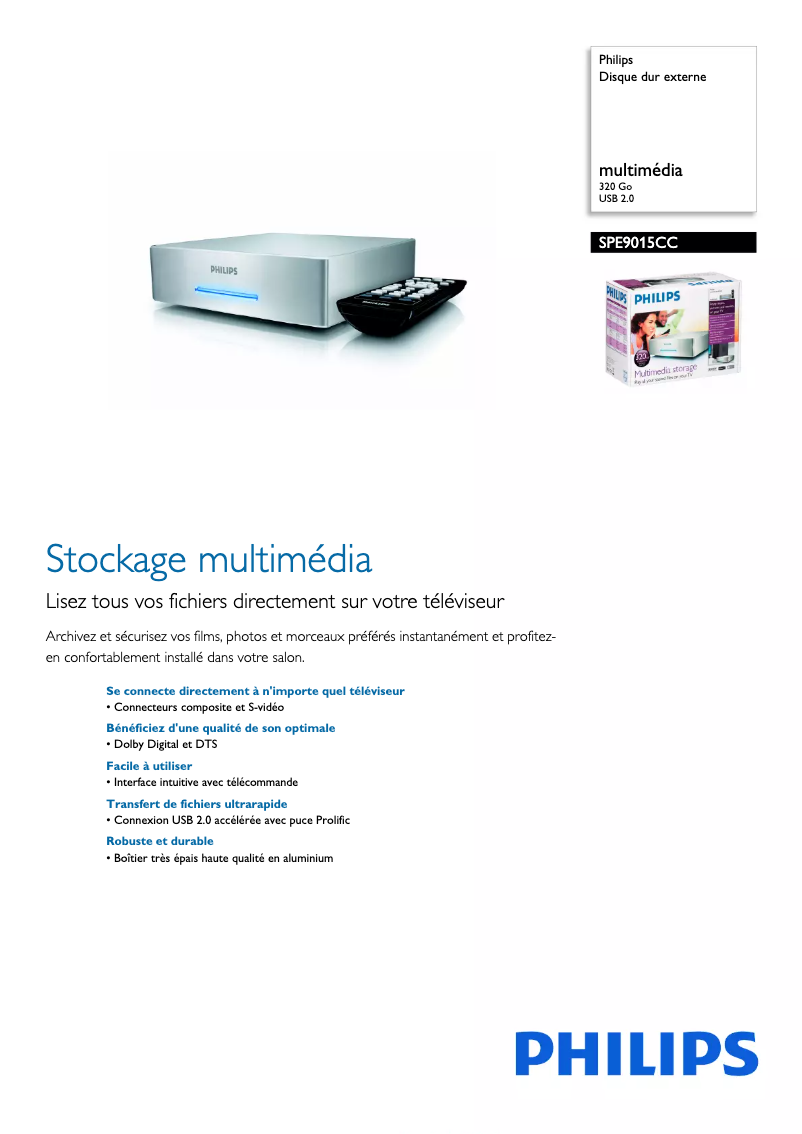 Page n°1 - Fiche technique Philips SPE9015CC