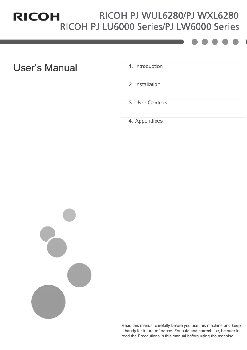 Page 1 de la notice Manuel utilisateur Ricoh PJ WUL6280
