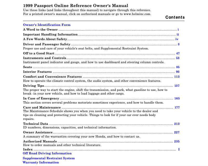 Imagen de la primera página del manual del dispositivo Passport (1999)