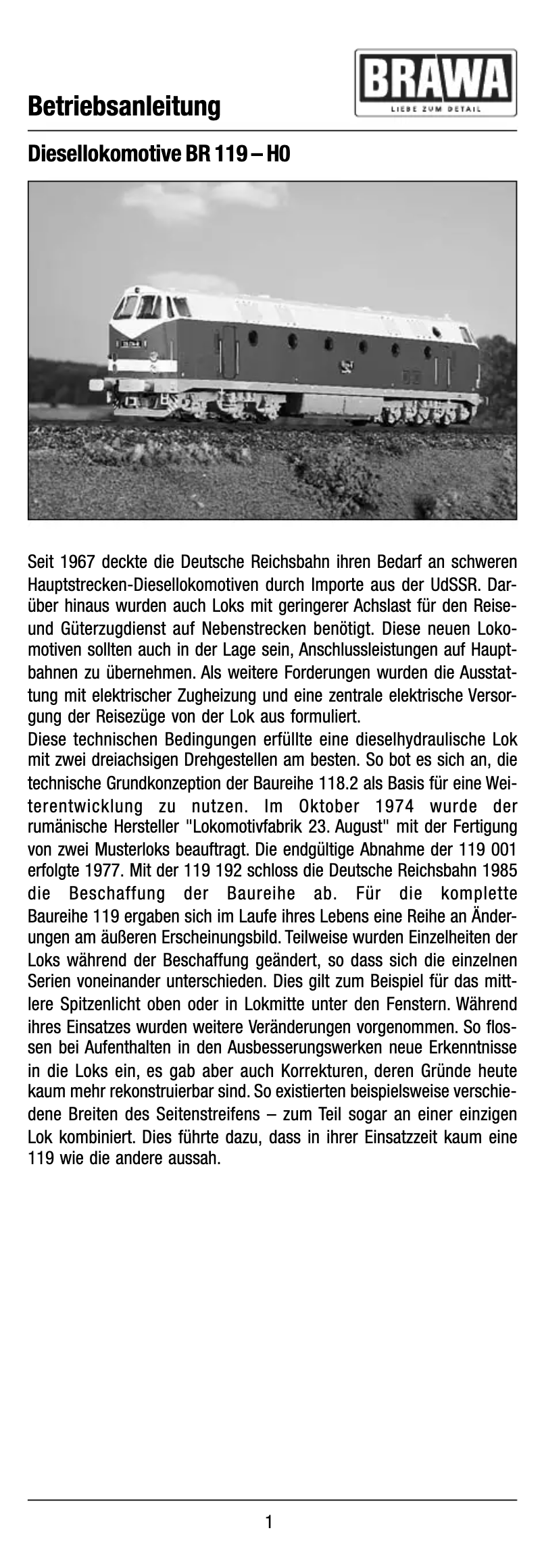 Page 1 de la notice Manuel utilisateur Brawa 41080 BR 119 (HO)
