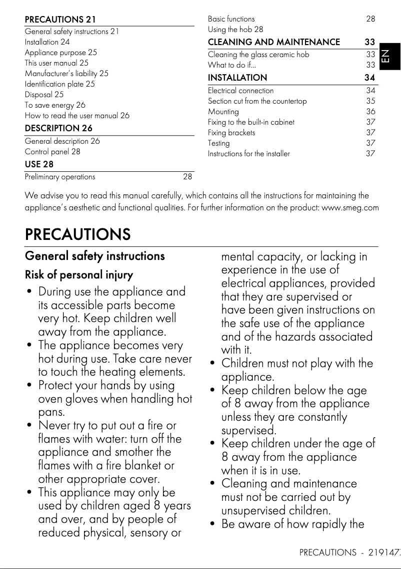 Page 1 de la notice Manuel utilisateur Smeg SE384EMTD