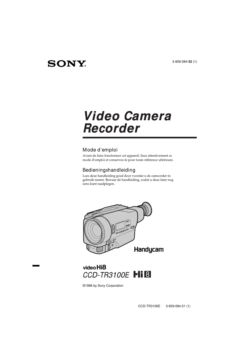 Page 1 de la notice Manuel utilisateur Sony CCD-TR3100E