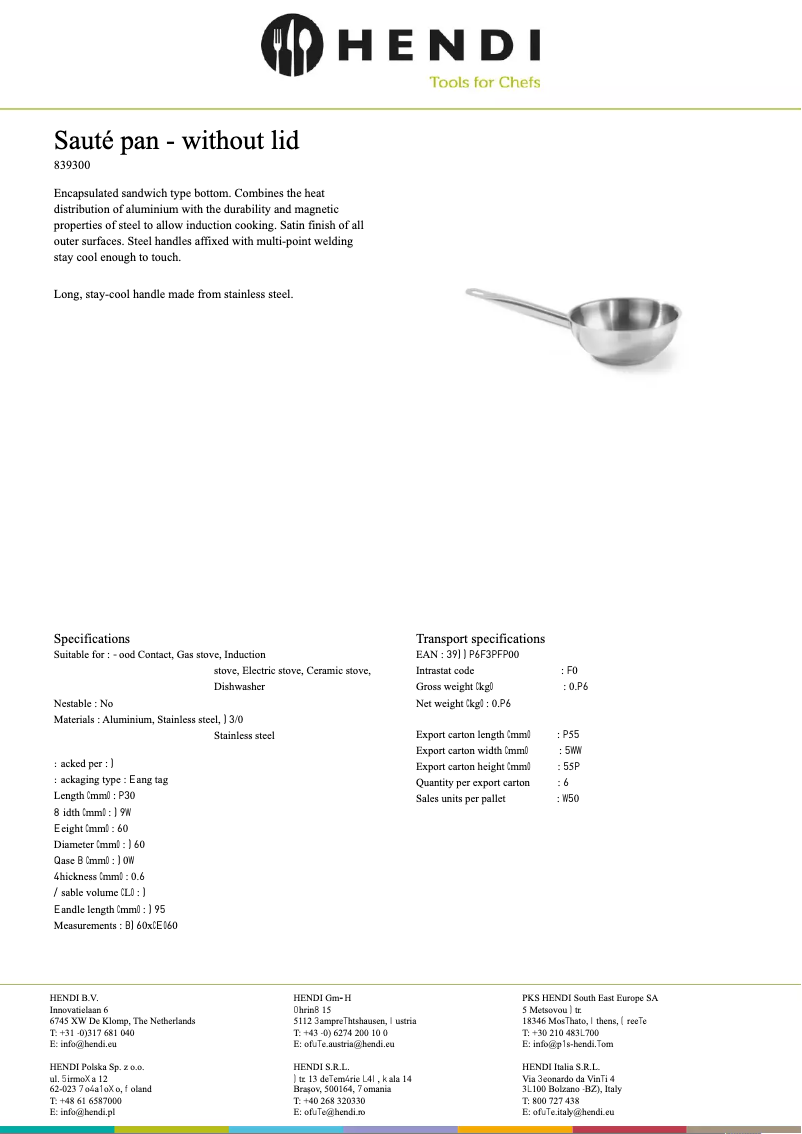 Page n°1 - Fiche technique Hendi 839409