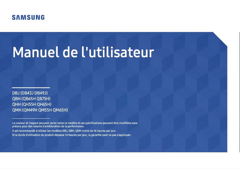 Page 1 de la notice Manuel utilisateur Samsung DB49J