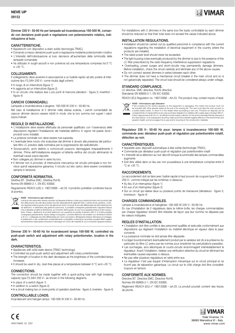 Page n°1 - Manuel utilisateur Vimar 09153.CM