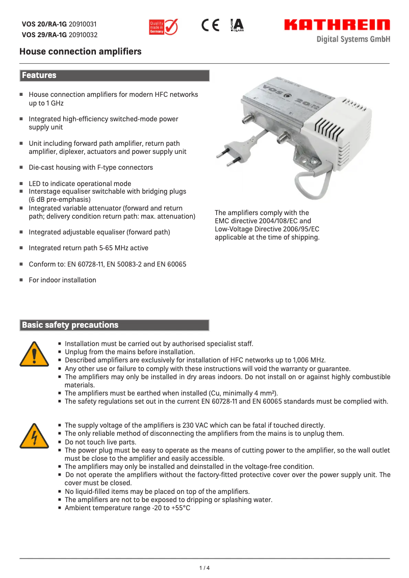 First page image of the manual for VOS 20/RA-1G