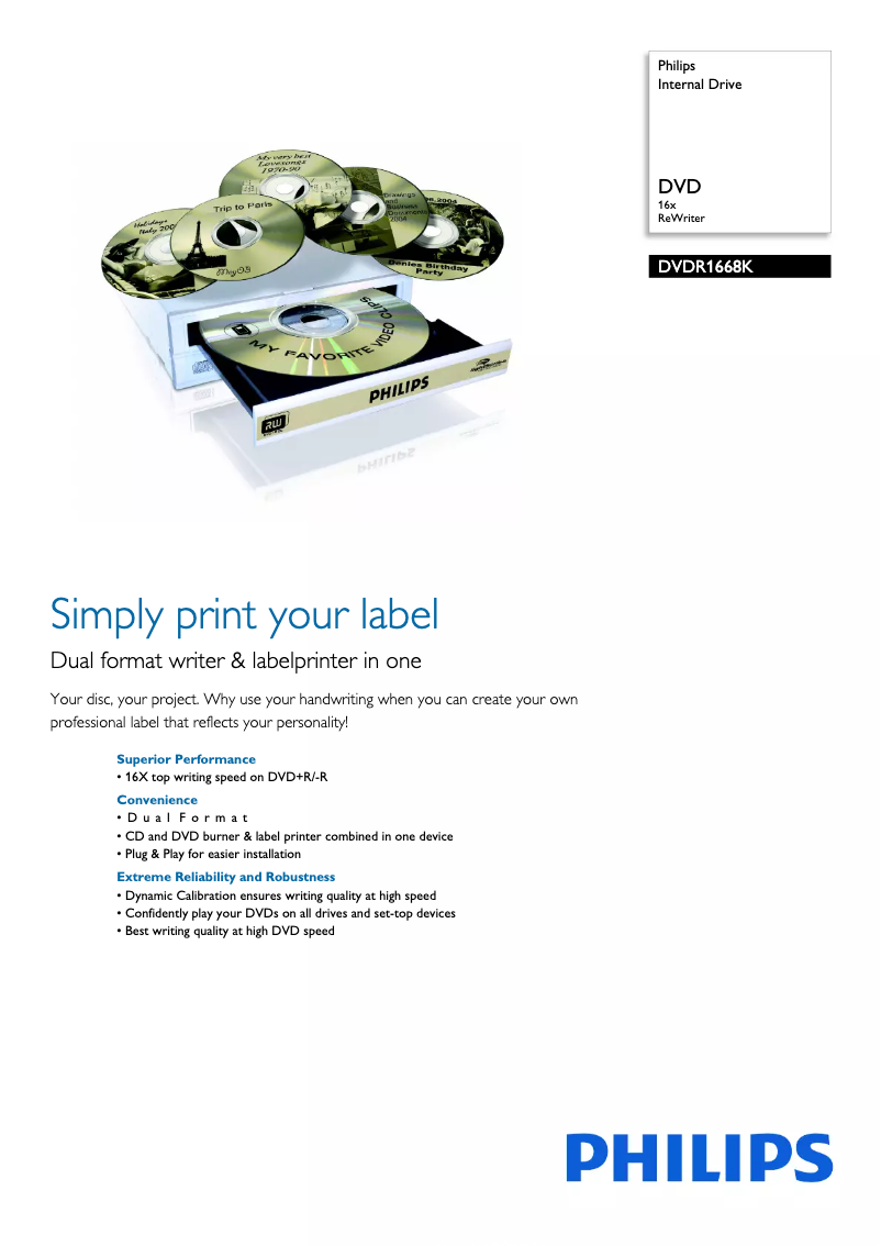 Página 1 del manual Folleto Philips DVDR1668K