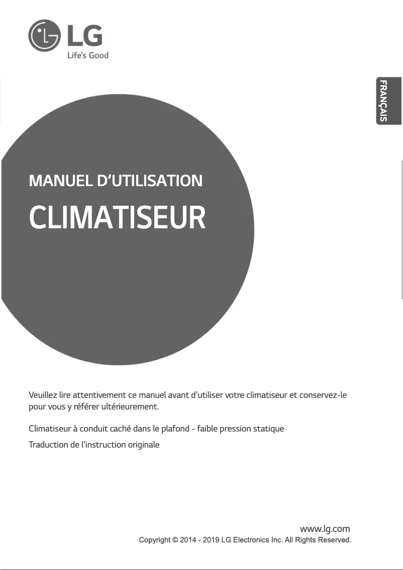 Page 1 de la notice Manuel utilisateur LG AMNW24GL3A2