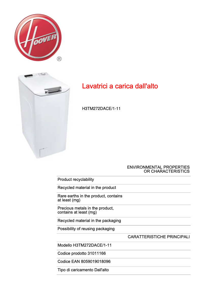 Image de la première page du manuel de l'appareil H3TM272DACE/1-11