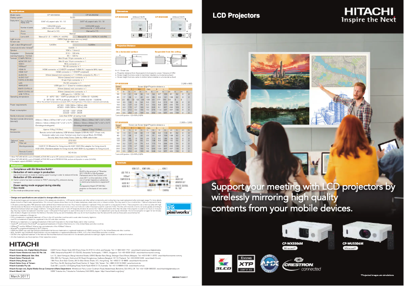 Page 1 de la notice Brochure Hitachi CP-WX5506
