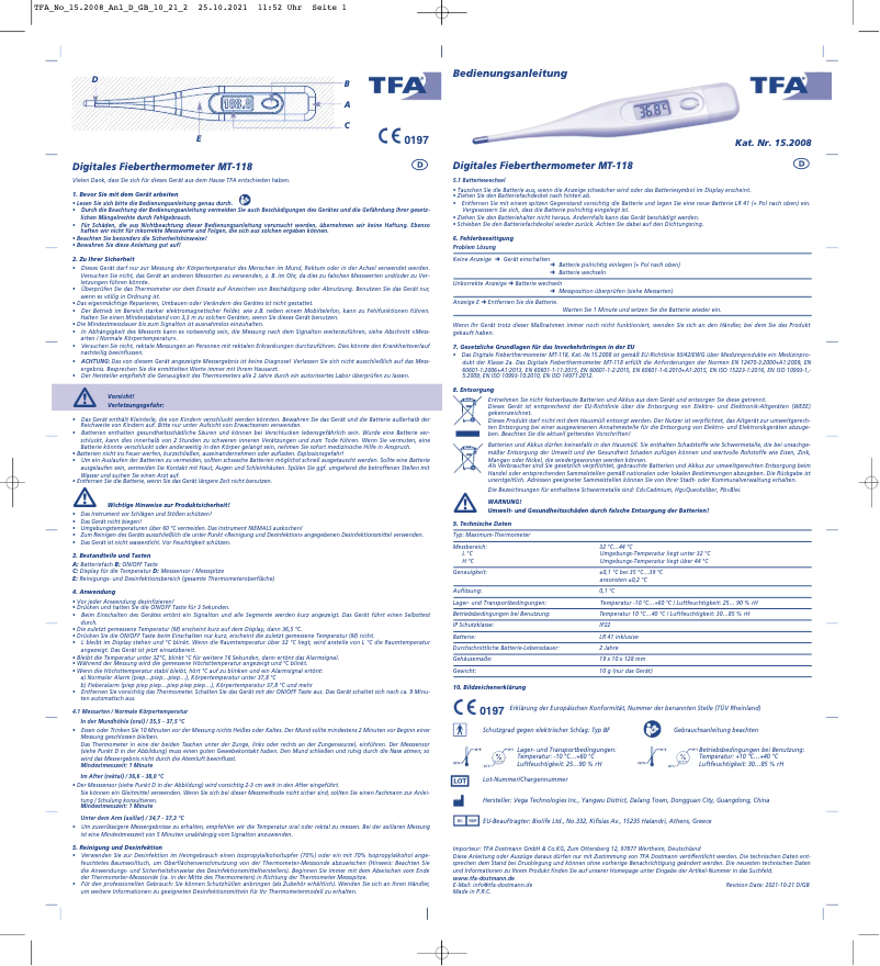 Page 1 de la notice Manuel utilisateur TFA 15.2008