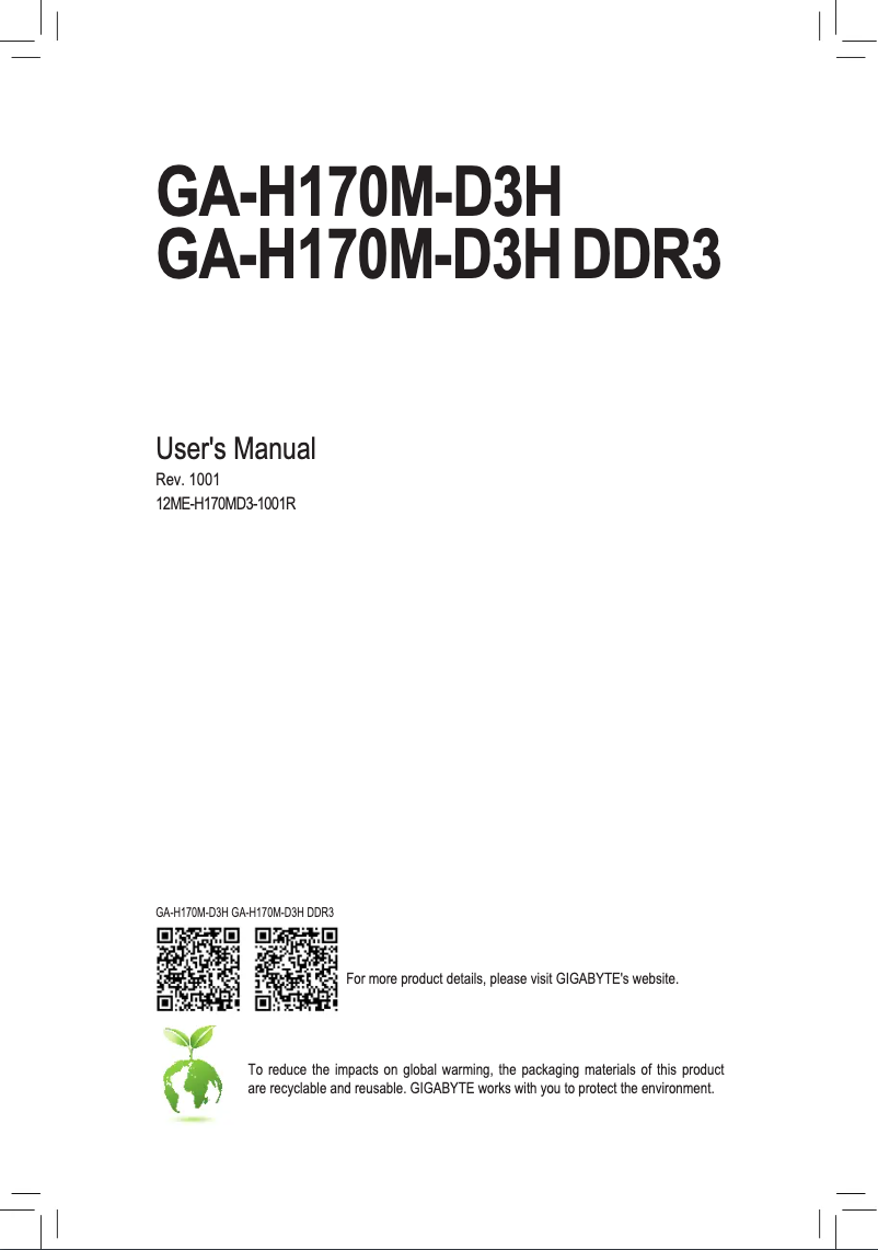 Página 1 del manual Manual de usuario Gigabyte GA-H170M-D3H DDR3