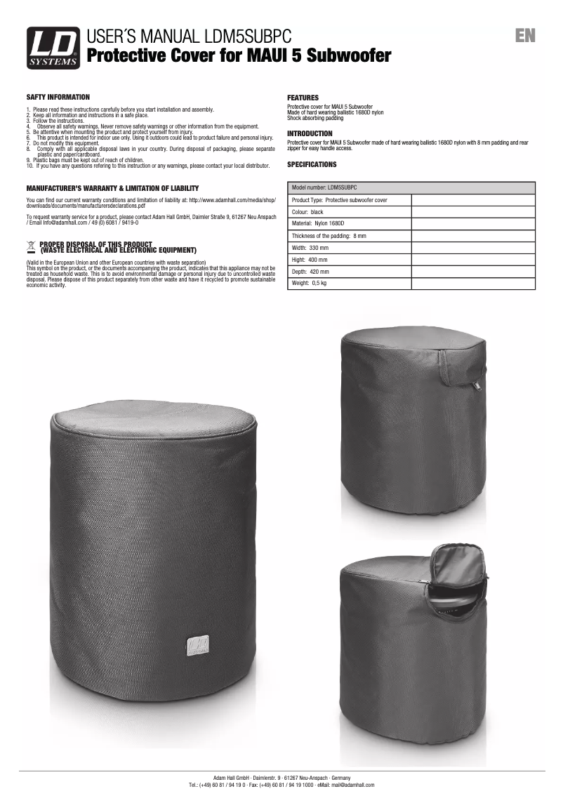 Page 1 de la notice Manuel utilisateur LD Systems MAUI 5 SUB PC