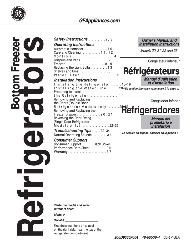 Page 1 de la notice Guide d'installation GE Artistry ABE20EGHBS