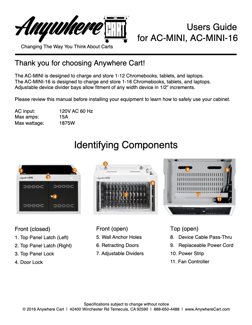 Page n°1 - Manuel utilisateur Anywhere Cart AC-MINI-16