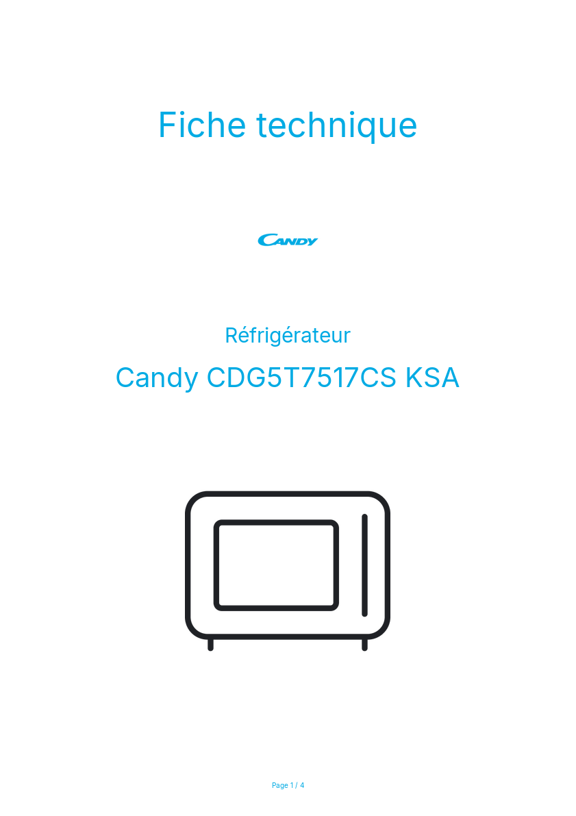 Page n°1 - Fiche technique Candy CDG5T7517CS KSA