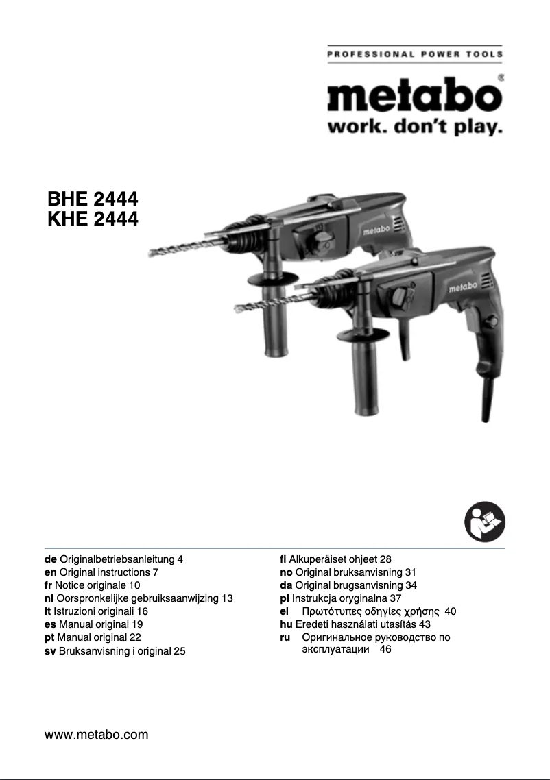 Page 1 de la notice Manuel utilisateur Metabo KHE 2444