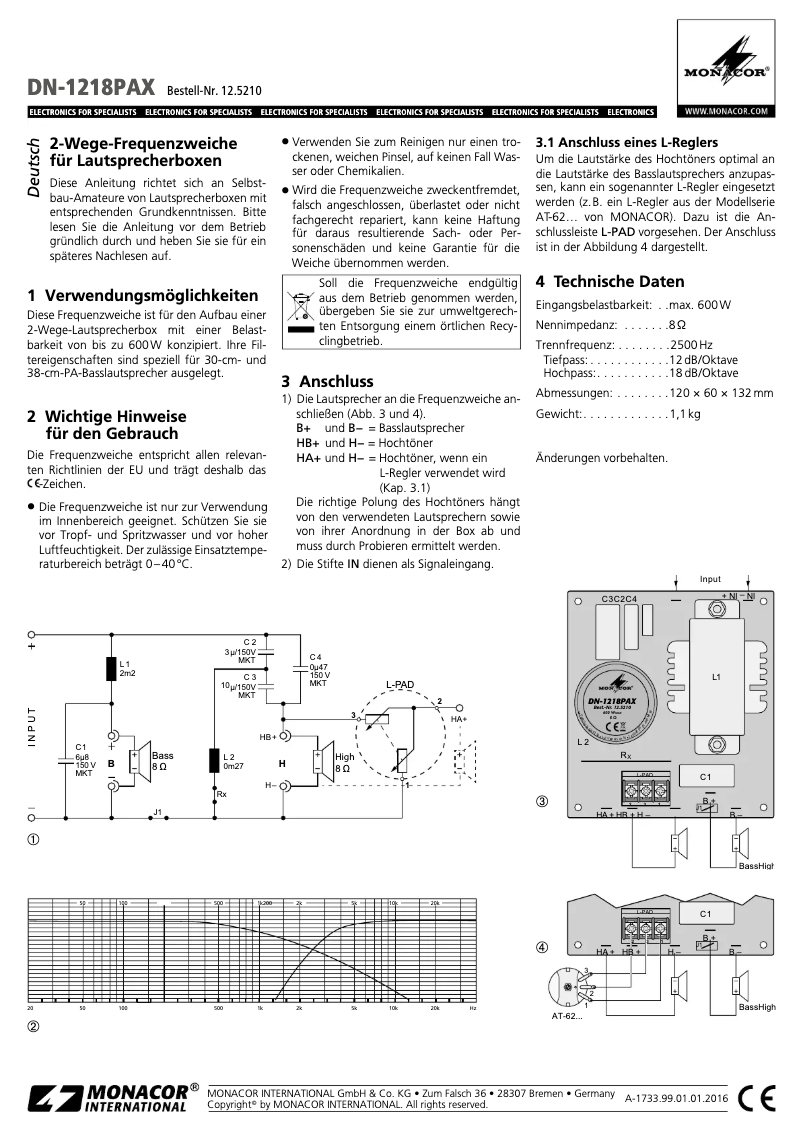 Page n°1 - Manuel utilisateur Monacor DN-1218 AX