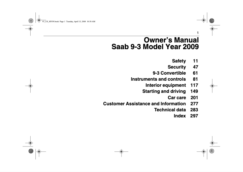 Page 1 de la notice Manuel utilisateur Saab 9-3 (2014)