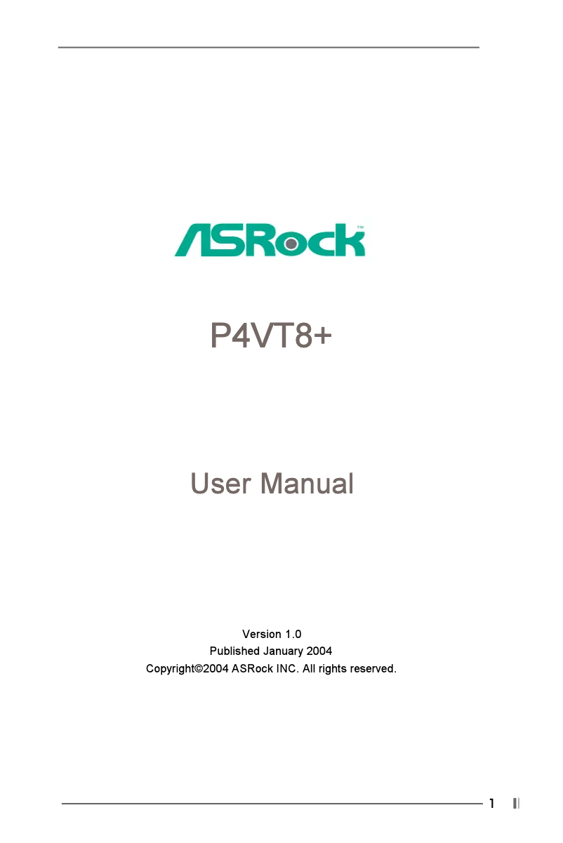 Page n°1 - Manuel utilisateur Asrock P4VT8+
