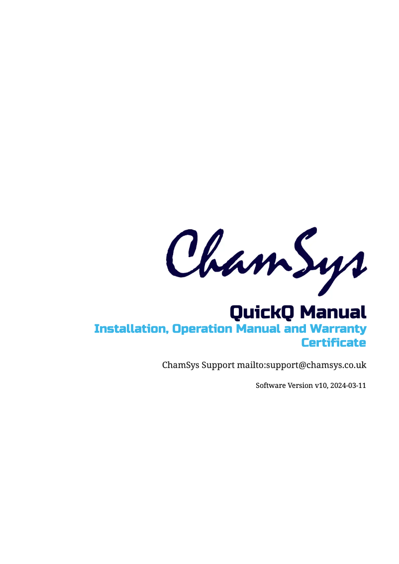 Page 1 de la notice Manuel utilisateur ChamSys QuickQ Rack