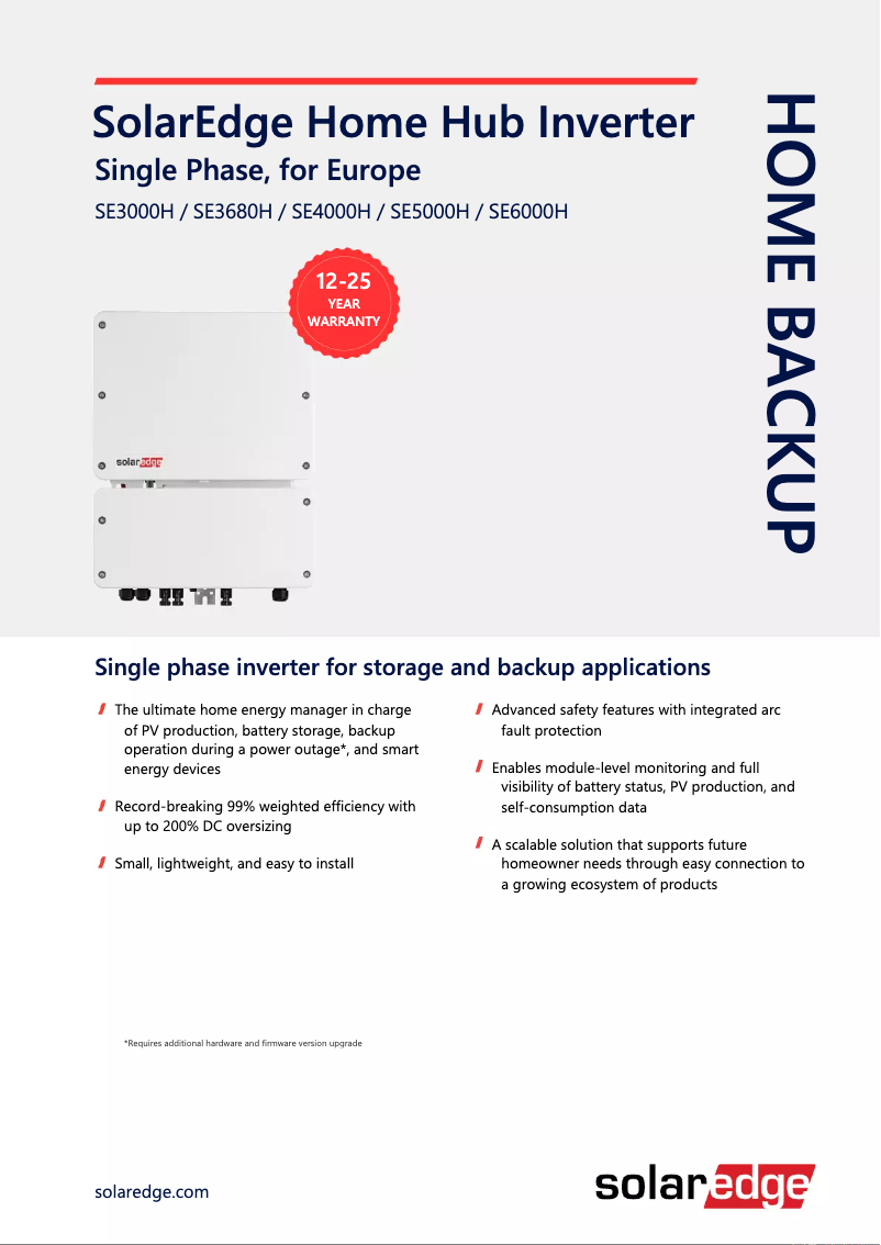 Page 1 de la notice Fiche technique SolarEdge Home Hub SE3000H