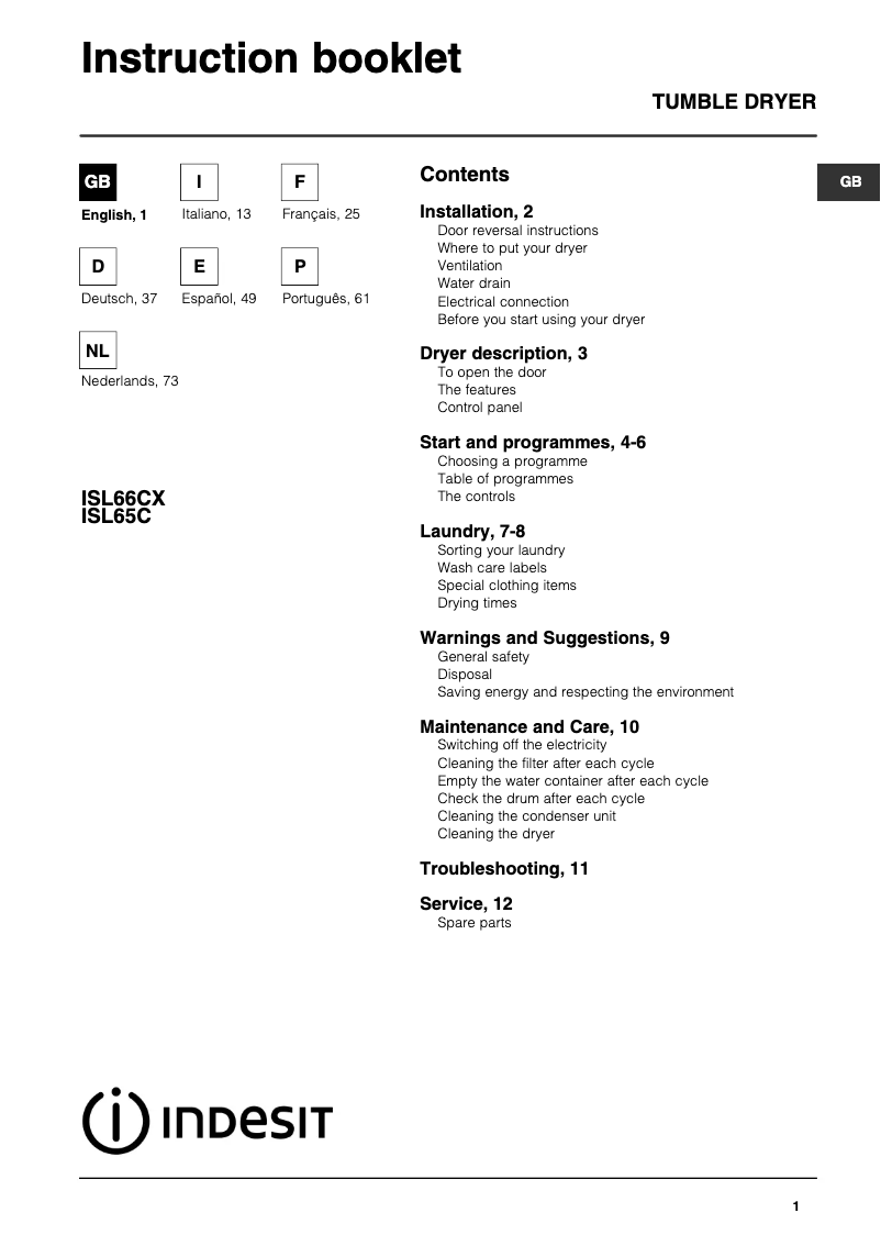 Image de la première page du manuel de l'appareil ISL 65 C (EX)