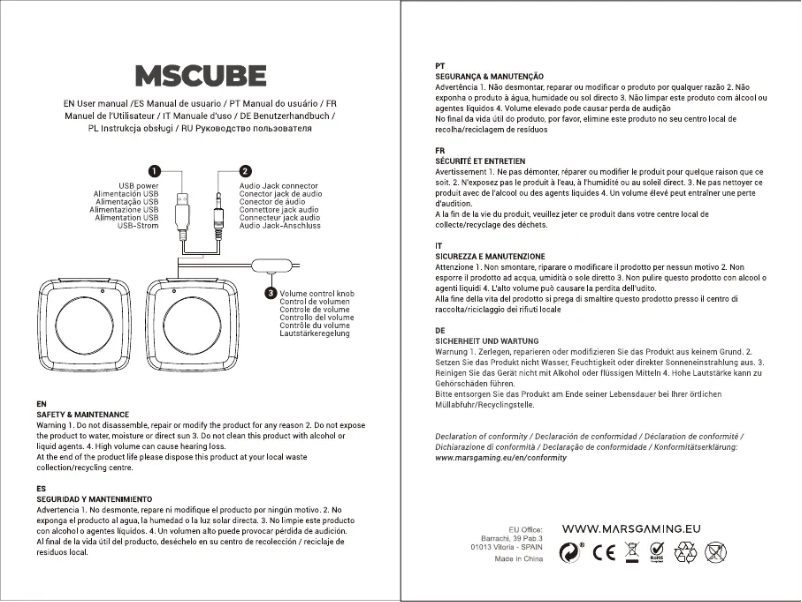 Page 1 de la notice Manuel utilisateur Mars Gaming MSCUBE