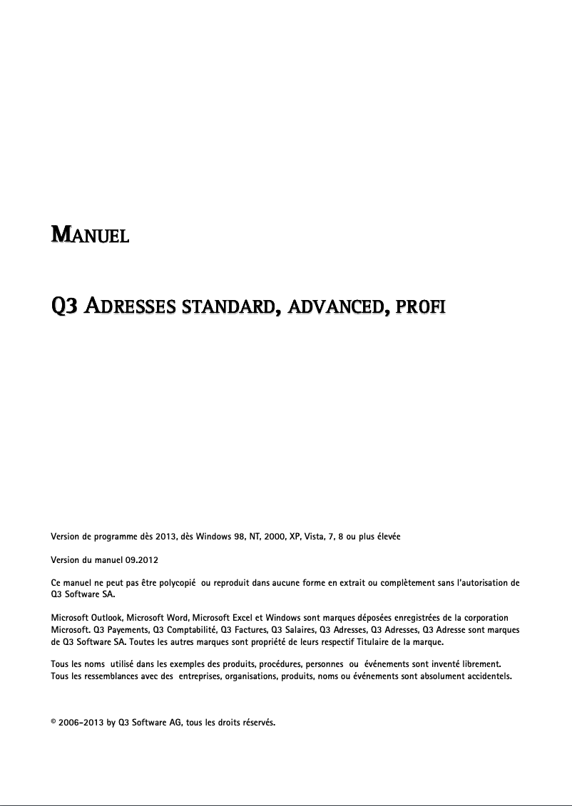Page 1 de la notice Manuel utilisateur Q3 Software 16AA