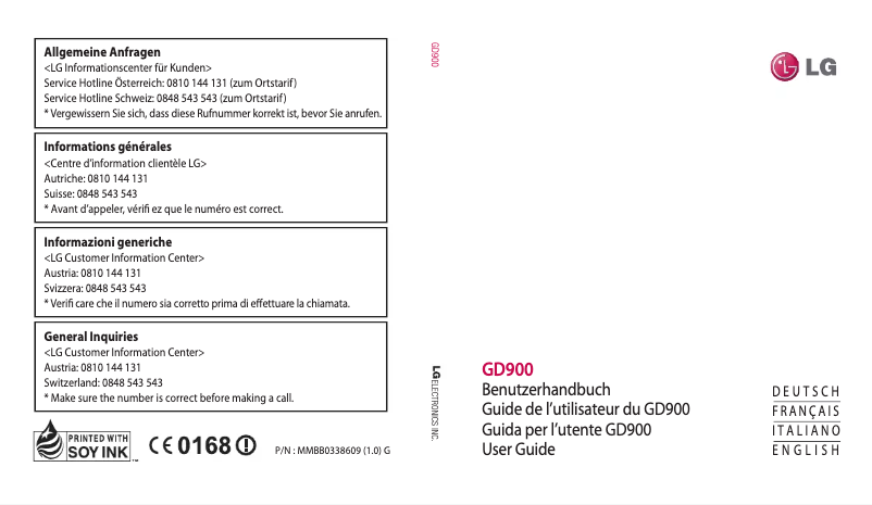 Page 1 de la notice Manuel utilisateur LG Crystal GD900