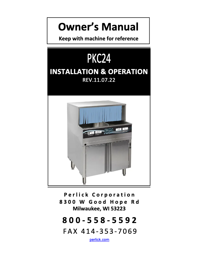 Page 1 de la notice Manuel utilisateur Perlick PKC24