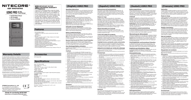 Page 1 de la notice Manuel utilisateur Nitecore USN3 PRO