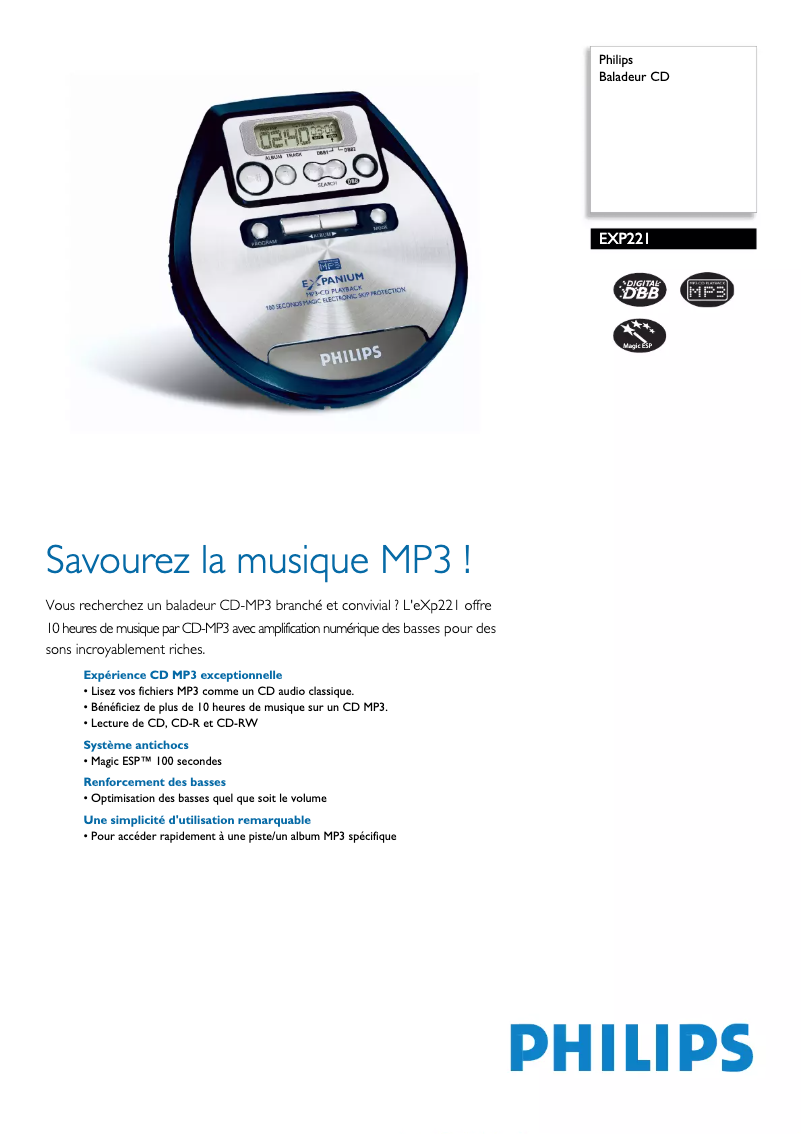Page n°1 - Fiche technique Philips EXP221