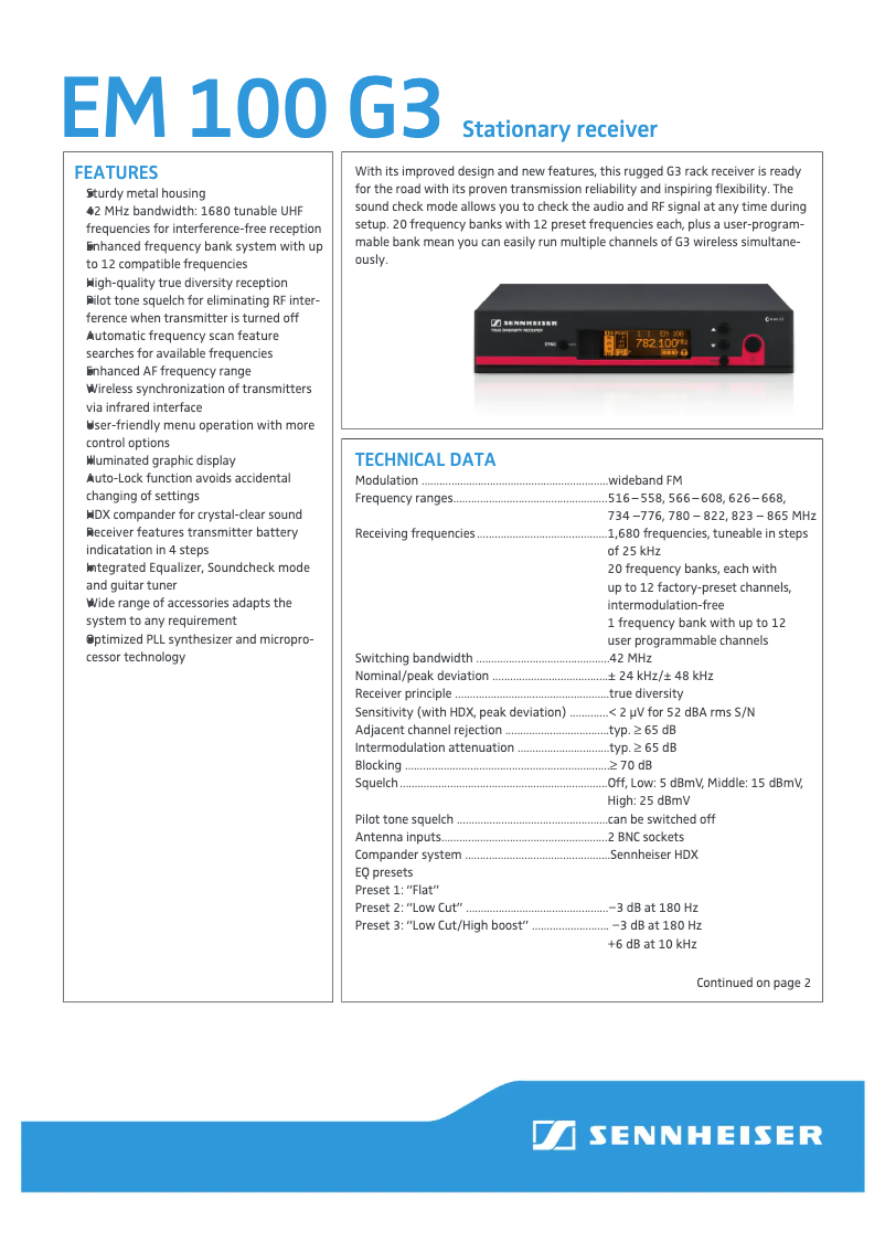 Página 1 del manual Ficha técnica Sennheiser EM 100 G3