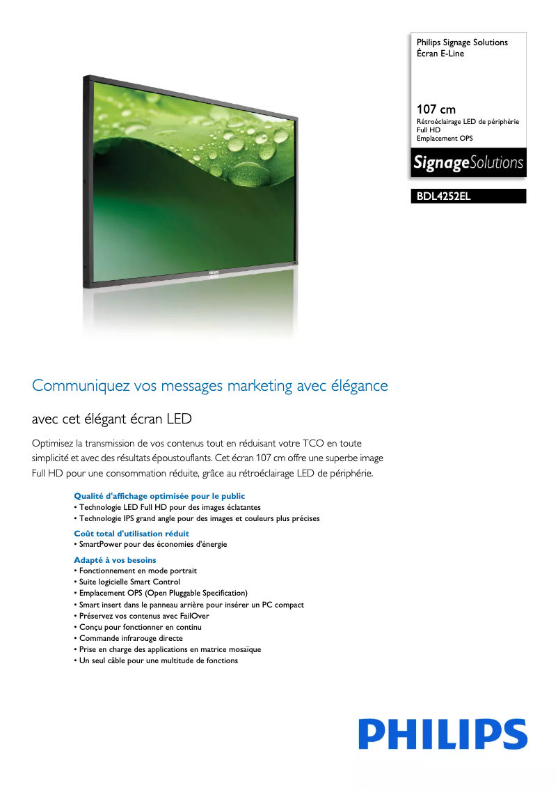 Page n°1 - Fiche technique Philips Signage Solutions BDL4252EL