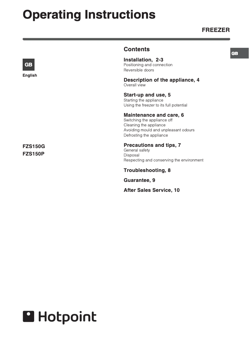 Page n°1 - Manuel utilisateur Hotpoint FZS150P