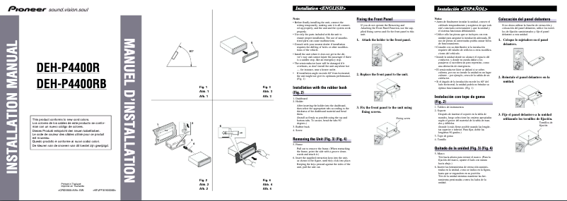 Page 1 de la notice Manuel utilisateur Pioneer DEH-P4400R
