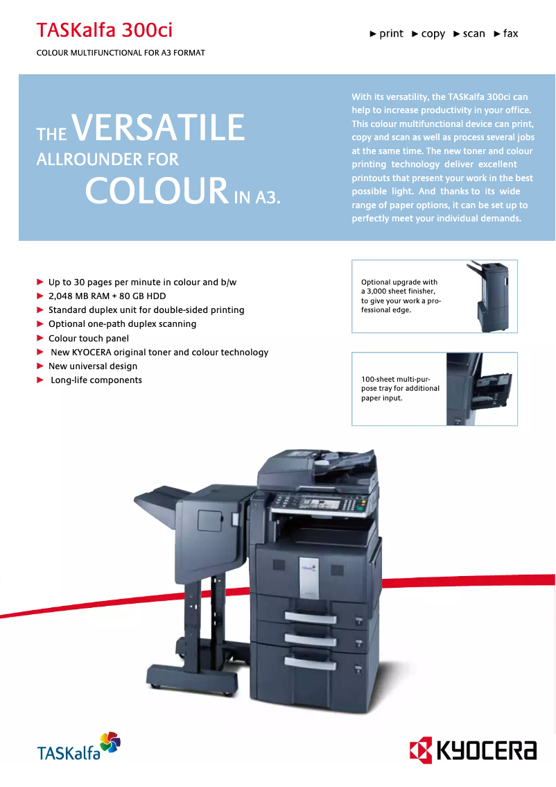Page 1 de la notice Fiche technique Kyocera TASKalfa 300ci