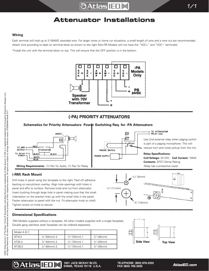 Page 1 de la notice Guide d'installation Atlas Sound AT35-RM