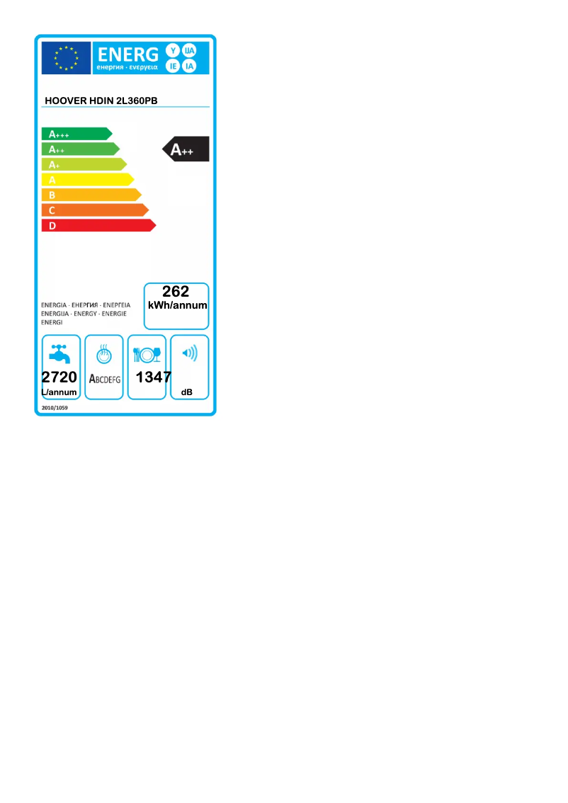 Page n°1 - Label énergétique Hoover HDIN 2L360PB